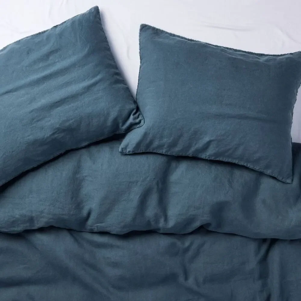 Casaluna Blue and Cream Linen Duvet Cover Set
